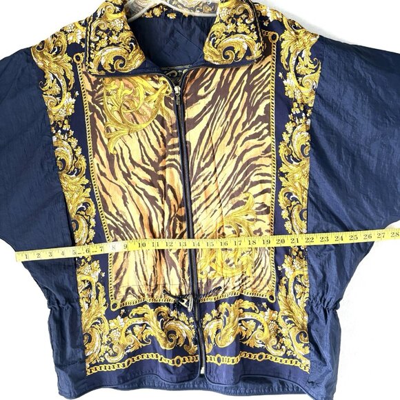 EAST WEST Womens M Vintage Windbreaker Jacket Blue Gold Drawstring Waist 80s 90s - Picture 10 of 13
